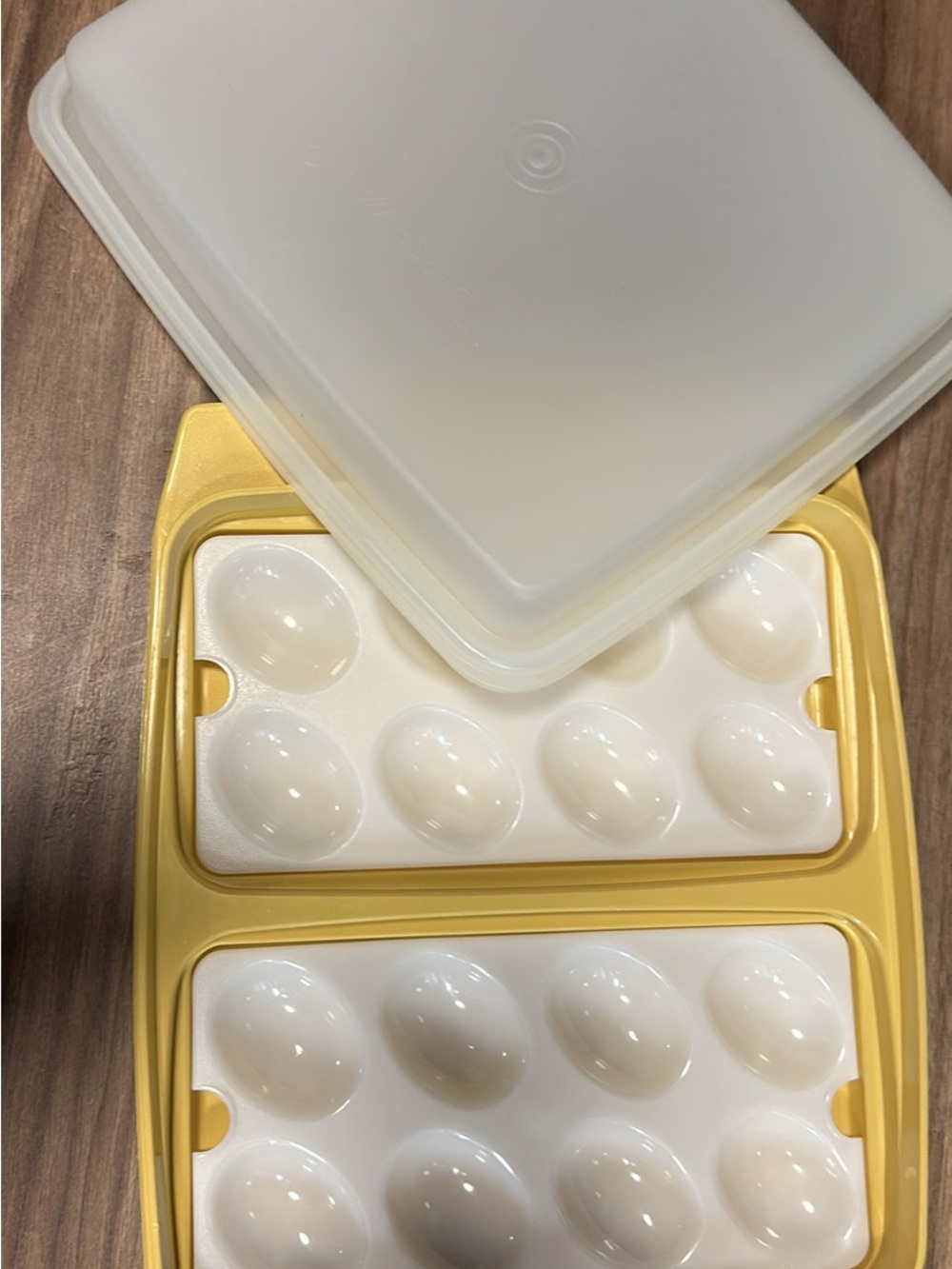 VTG Tupperware Egg Storage Container yellow with White Trays - Home Kitchen